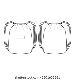 Blank drawstring bag, white foldable backpack, cloth bag, vector illustration sketch template