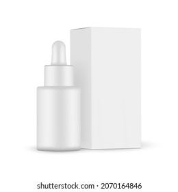 Mockup de botellas en blanco, vista lateral de caja de embalaje, aislado en fondo blanco. Ilustración vectorial