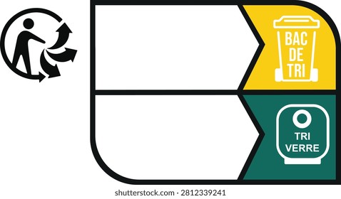 Blank editable packaging sorting Triman label template with waste bin and glass recycling icons, for custom product disposal instructions design
