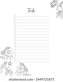 Elegante lista de cosas por hacer. Diseño floral dibujado a mano. Vector de arte.