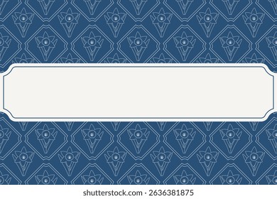 Blank Elegant Label on White Flower and Blue Patterned Background