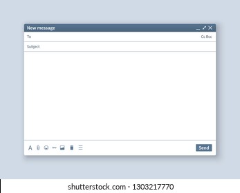 Blank Email Screen. Mail Message Interface Blank Mockup Internet Window Computer, Box Page Web Software Browser, Vector Illustration