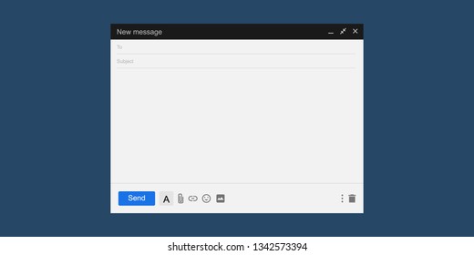 Blank Email Screen. Mail Message Interface Blank Mockup Internet Window Computer, Box Page Web Software Browser, Vector Illustration