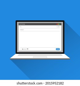 Blank email template on laptop screen concept. Isolated with blue background