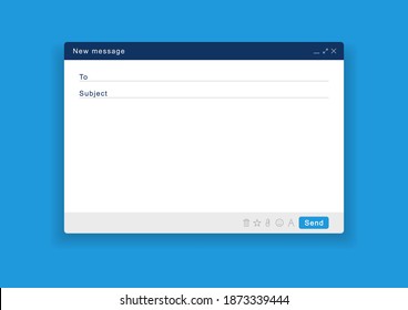 Blank email window. Mail page interface. Template email screen with mail message. Webpage for internet message. Vector illustration.