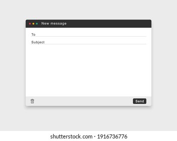 Blank email window. Mail page interface. Template email screen with mail message. Webpage for internet message. Vector illustration.