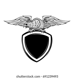 Blank emblem template with eagle bird. Design element for logo, label, emblem, sign, badge. Vector illustration