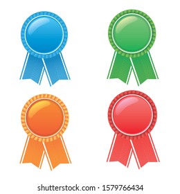 Blank emblems with ribbons. Award Ribbons - Set of award ribbons in five different colors. Each element is grouped separately for easy editing.