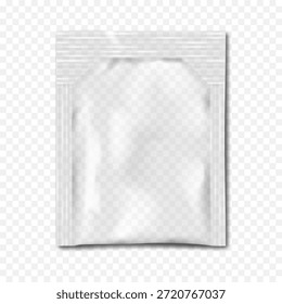 Bolsa de bolsita de rectángulo de plástico transparente de sello lateral vacía en blanco de 3 lados. Maqueta de Vector 3D realista. Bolso polivinílico plano transparente. Maqueta. Alimentos, productos médicos, cosméticos paquete individual. Plantilla