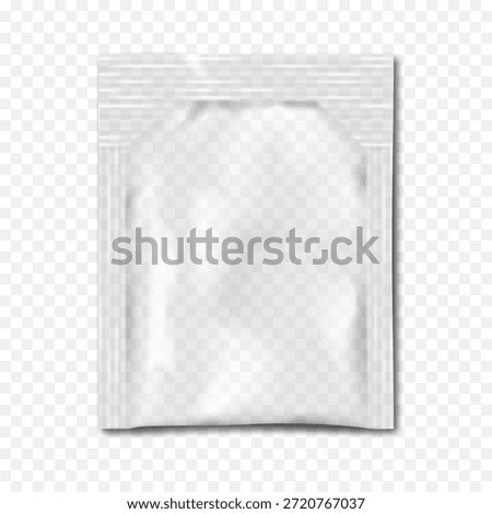 Blank empty 3 side seal clear plastic rectangle sachet pouch. Realistic 3d vector mockup. Transparent flat poly bag. Mock-up. Food, medical, cosmetic product individual packet package. Template