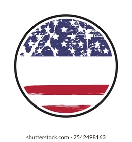 Leeres leeres Abzeichen mit Kopienraum für Text auf amerikanischer Flagge, Grunge-Kreis-Stempel, Vintage-USA-Flagge-Zeichen, Vektorgrafik.