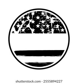 Blank empty badge with copy space for text on American flag, black grunge circle stamp, vintage USA flag sign, vector illustration.