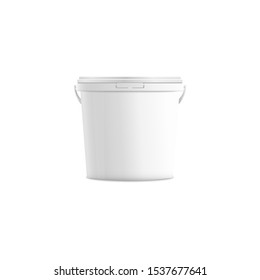 Blank, empty and clean realistic 3d mockup and template of bucket 900 ml or plastic container for food product or paint. Isolated vector illustration of bucket mockup.