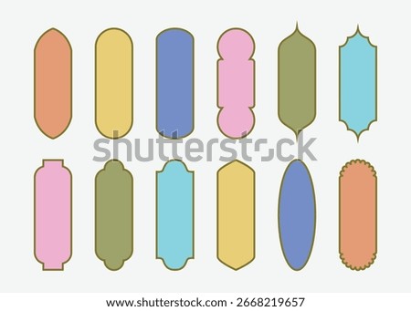 Blank and empty colorful modern architectural shapes window frame banners icons set design elements template on light gray background