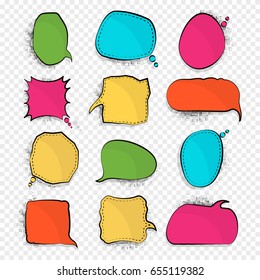 Blank empty colorful speech bubbles on tranparent background.