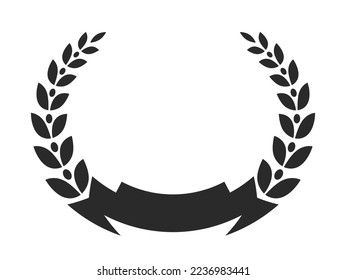 Blank empty emblem with ribbon and laurel wreath vector isolated.