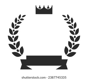 Blank empty emblem with ribbon and laurel wreath vector isolated.