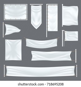 Blank or empty fabric template on transparent. Banner for commercial advertising or trade board, exhibition stand or promotion placard, roll-up and mock-up. Advertising and commerce theme