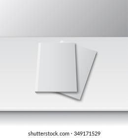 Blank empty magazine or book or booklet, brochure, catalog template  on a gray shelf. vector