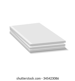 Blank Empty Magazine Or Paperback Book Pile. Three Journals Template. Mock Up For Your Design. White Background. Vector.