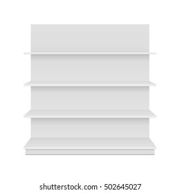 Blank Empty Showcase Display With Retail Shelves. Front View 3D. Illustration Isolated On White Background. Mock Up Template Ready For Your Design. Product Packing Vector EPS10
