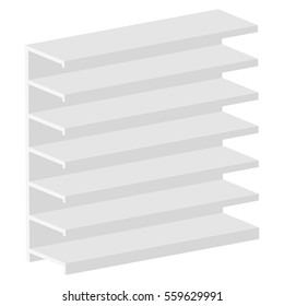 Blank Empty Showcase Display With Retail Shelves. Front View 3D. Illustration Isolated On White Background. Mock Up Template Ready For Your Design. Product Packing Vector EPS10