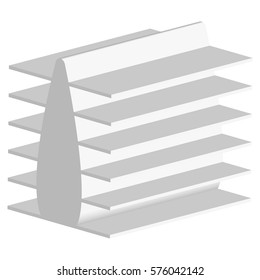 Blank Empty Showcase Display With Retail Shelves. 3D. Front View. Mock Up, Template. Illustration Isolated On White Background. Ready For Your Design. Product Advertising. Vector EPS10