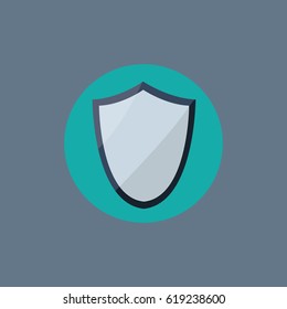 blank empty simple, modern clean shiny silver shield symbol, sign or icon isolated protection logotype Against anti virus vector on flat design. new shield in a rounded circle. button for website 