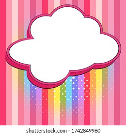 Blank empty speech bubble and rainbow spot and striped background in pink colors. Mockup for banner, poster. Bright vector illustration. Template for your design