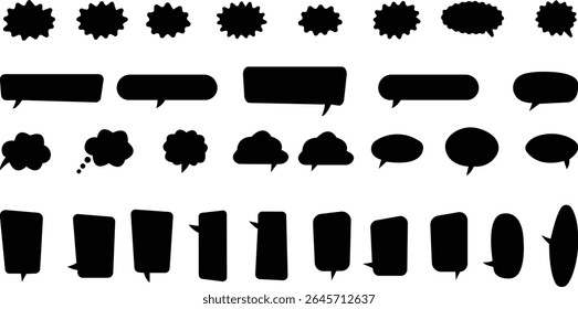 Blank empty speech bubbles chat icon set. Retro colorful special offer design elements, chat emblem, black callout sign collection Isolated on transparent background. Vector illustration for web app.