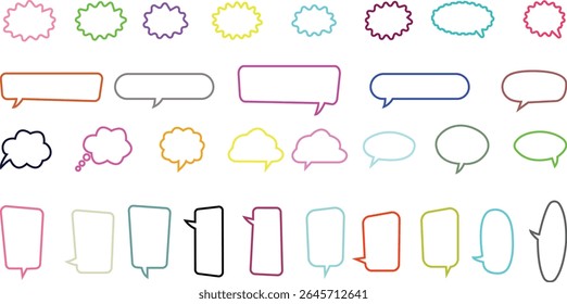 Blank empty speech bubbles chat icon set. Retro colorful special offer design elements, chat emblem, black callout sign collection Isolated on transparent background. Vector illustration for web app.