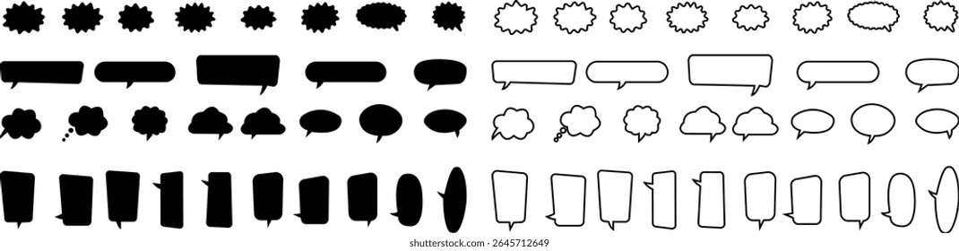 Blank empty speech bubbles chat icon set. Retro colorful special offer design elements, chat emblem, black callout sign collection Isolated on transparent background. Vector illustration for web app.