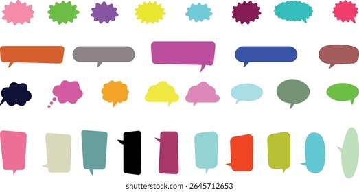 Blank empty speech bubbles chat icon set. Retro colorful special offer design elements, chat emblem, black callout sign collection Isolated on transparent background. Vector illustration for web app.