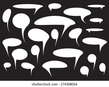 Blank empty speech bubbles, icon set, white isolated on black background, vector illustration.