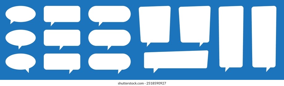 Burbujas de discurso vacías en blanco. Globo de la burbuja del discurso, caja de charla de la historieta, caja del mensaje.