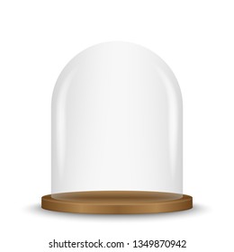 Blank empty and transparent glass dome on podium.