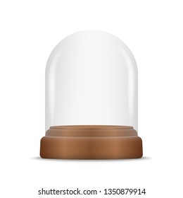 Blank empty and transparent glass dome on podium.