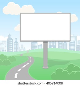 Blank empty vector billboard screen and urban landscape for advertisement and design