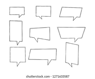 Blank empty white speech bubbles hand drawn set. Vector illustration