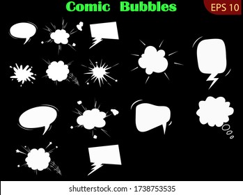 Blank empty white speech bubbles. Hand drawn retro cartoon stickers. Pop art style. 