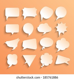 Blank empty white speech bubbles set with shadows