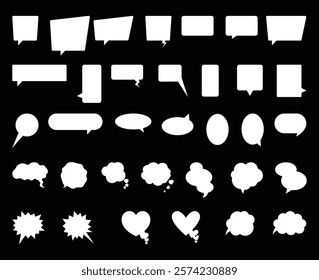 Blank empty White speech bubbles silhouette isolated on a black background Icon Set