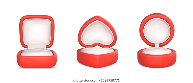 Blank engagement ring jewelry boxes. Red wedding ring cases. Vector illustration