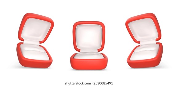 Blank engagement ring jewelry boxes. Red wedding ring cases. Vector illustration