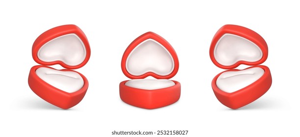 Blank engagement ring jewelry boxes. Red wedding ring cases. Vector illustration