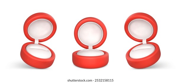 Blank engagement ring jewelry boxes. Red wedding ring cases. Vector illustration