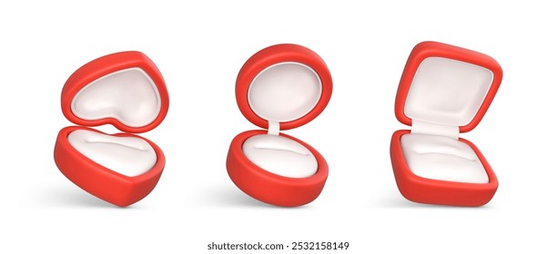 Blank engagement ring jewelry boxes. Red wedding ring cases. Vector illustration