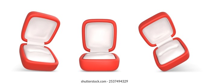 Blank engagement ring jewelry boxes. Red wedding ring cases. Vector illustration