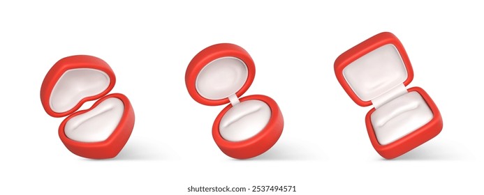 Blank engagement ring jewelry boxes. Red wedding ring cases. Vector illustration