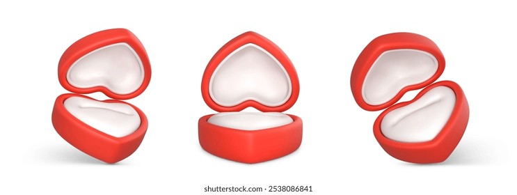 Blank engagement ring jewelry boxes. Red wedding ring cases. Vector illustration